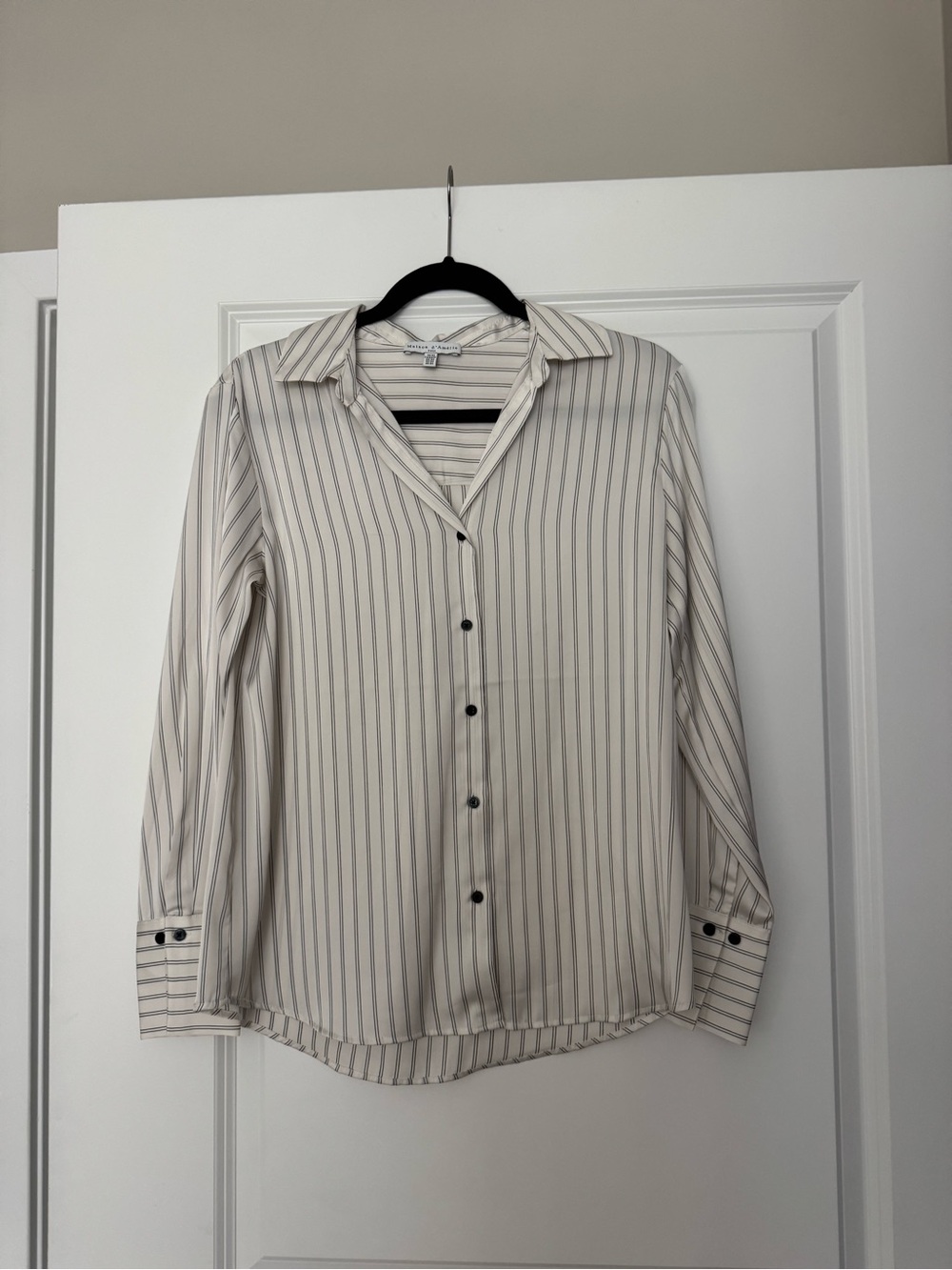 Striped Cream Button-Down Blouse with Contrast Buttons